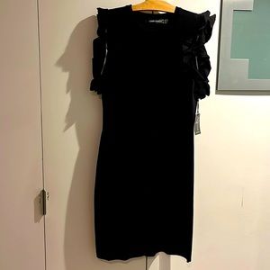 NWT knit black dress with ruffled sleeves, size M.